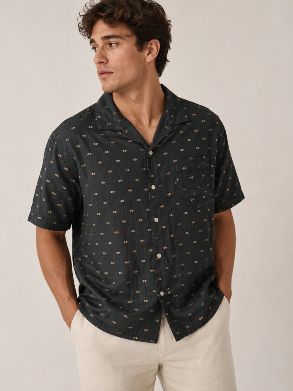 NWT Arizona Jean Co Navy Geo Print Camp Shirt Button Front Short Sleeve